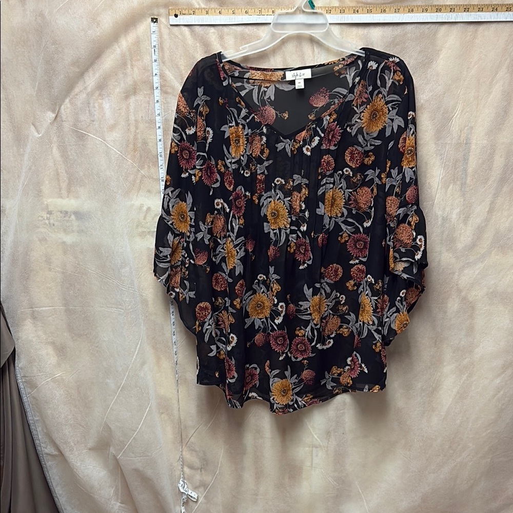 Style & Co. Orange and Yellow Floral Relaxed Blouse